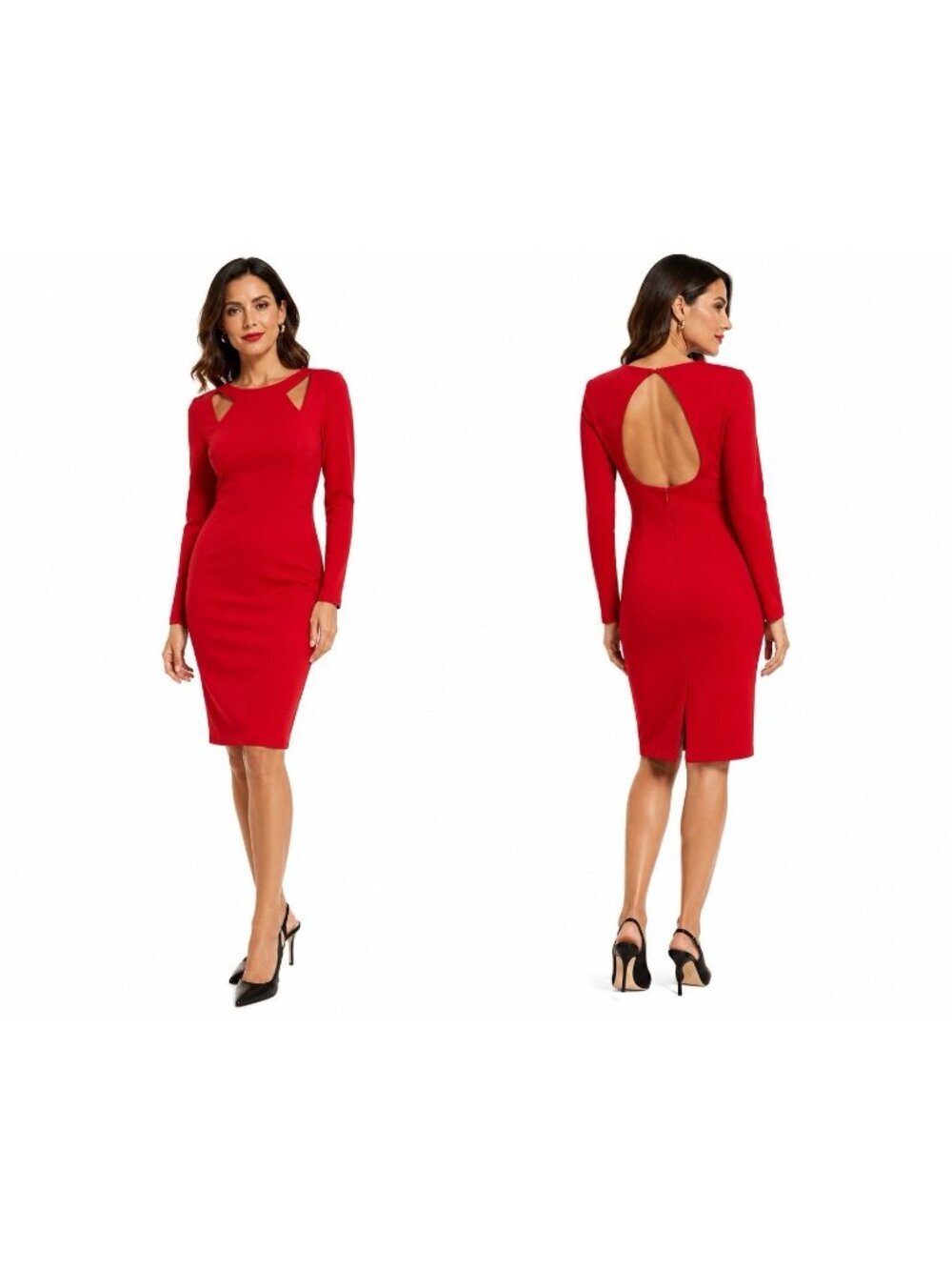 HALSTON HERITAGE red dress cutouts XS ponte knit modern cocktail quiet luxury